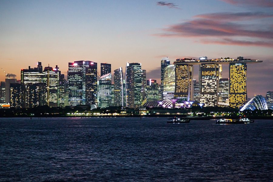 The Singapore skyline at dusk